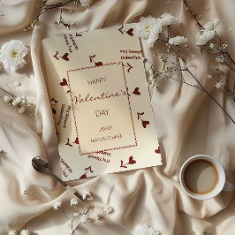 Burgundy Script Hearts on Cream– Valentine Pattern Feestdagenkaart