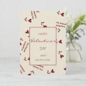 Burgundy Script Hearts on Cream– Valentine Pattern Feestdagenkaart (Staand voorkant)