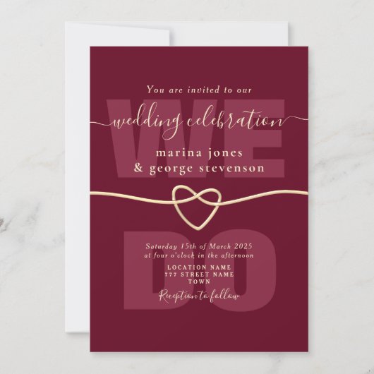 Burgundy Script Mariage Invitation de réception (Devant)