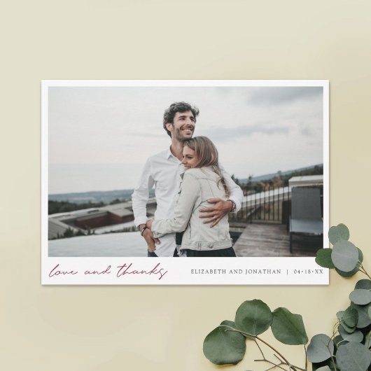 Burgundy Script Photo Love et Merci Mariage