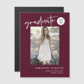 Burgundy Script School Graduate Photo Magnet (Devant / Derrière)