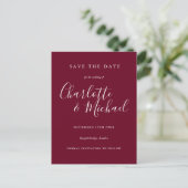 Burgundy Script Wedding Enregistrer la carte Date (Debout devant)