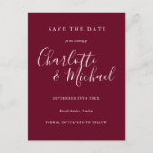 Burgundy Script Wedding Enregistrer la carte Date (Devant)