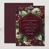 Burgundy Shadow Bloom Wedding Kaart (Voorkant / Achterkant)