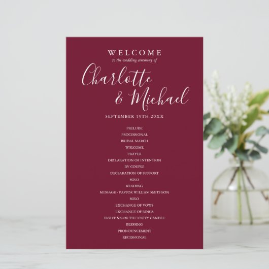 Burgundy Signature Script Mariage Programme de bie (Debout devant)