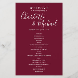 Burgundy Signature Script Mariage Programme de bie