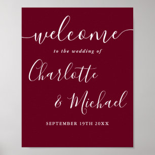 Burgundy Signature Script Trouw Welkom Bord Poster