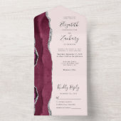 Burgundy Silver Agate Blush Pink Wedding All In One Uitnodiging (Binnen)