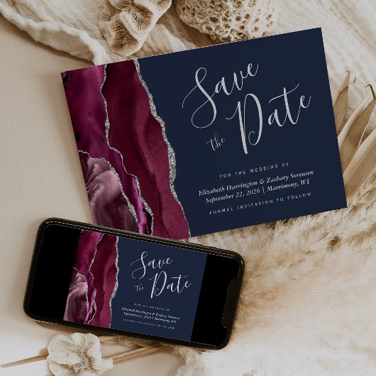 Burgundy Silver Agate Navy Blue Carte de Faire-Par