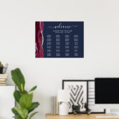 Burgundy Silver Agate Navy Blue Wedding Seating Se Poster (Thuiskantoor)
