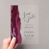 Burgundy Silver Agate Script Faire-Part de Date de (In situ (ordinateur de poche))