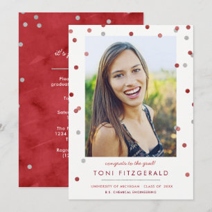 Burgundy & Silver Confetti Photo Afstuderen Kaart