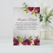 Burgundy Silver Floral Wedding Reception details Kaart (Staand voorkant)