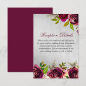 Burgundy Silver Floral Wedding Reception details Kaart (Voorkant / Achterkant)