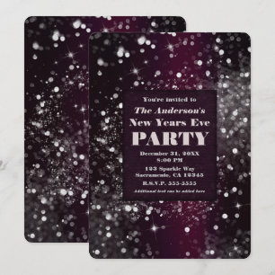 Burgundy Silver Glam Glitter New Years Eve Party Kaart