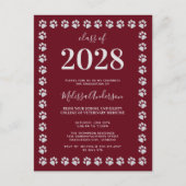 Burgundy Silver Paw-Afstuderen Uitnodiging Briefkaart (Voorkant)