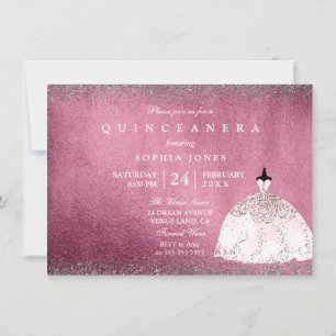 Burgundy Silver Roos Gold Pink Quinceanera Invite Kaart