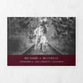 Burgundy Silver World Map All in One Wedding Drieluik Uitnodiging (Cover)