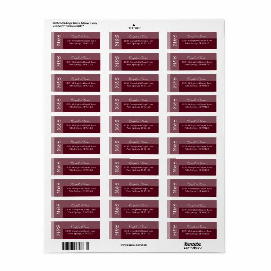 Burgundy Simple Modern Chic Script Etiket (Full Sheet)