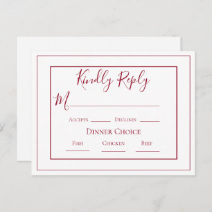 Burgundy Simple Modern Wedding RSVP Briefkaart