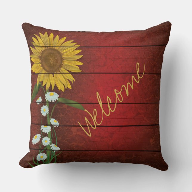 Burgundy Single Sunflower Pillow Kussen (Voorkant)