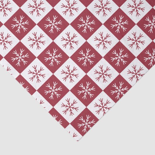 Burgundy Snowflake Checkered Pattern Kerstmis Tissuepapier (Detail)