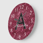 Burgundy Sparkle Shimmer Monogram Name & Initiaal Grote Klok (Hoek)