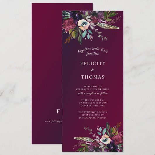 Burgundy Splendor Boho Floral Wedding Kaart (Voorkant / Achterkant)