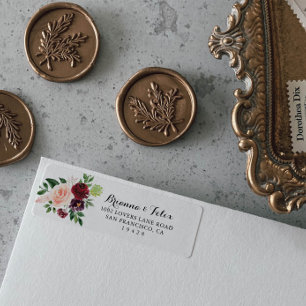 Burgundy Spring Calligraphy Return Address Label