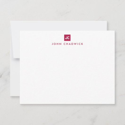 Burgundy Square Bold Two Monogram Professional Notitiekaartje (Voorkant)