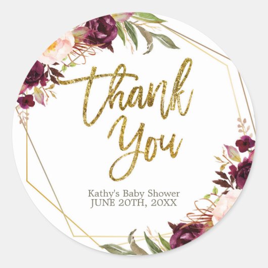 Burgundy Sticker Baby shower Floral (Devant)