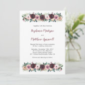 Burgundy Stof Roos Waterverf Bloemige Bruiloft Kaart (Staand voorkant)