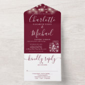 Burgundy String Lights Mason Jars Wedding All In One Uitnodiging (Binnen)