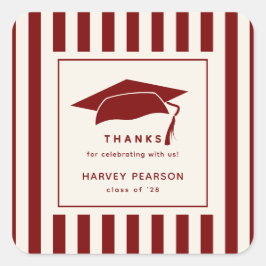 Burgundy Stripes Custom Graduation Party Thank You Vierkante Sticker