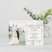 Burgundy Suède Mariage Photo Merci (Debout devant)