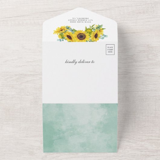 Burgundy Sunflower Eucalyptus Leaves Baby shower All In One Uitnodiging (Buitenkant)