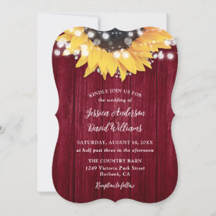 Burgundy Sunflower Rustic Barn Wood Weddenschap Kaart