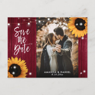 Burgundy Sunflower Save the Date Photo Briefkaart