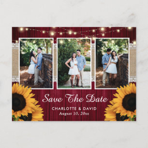 Burgundy Sunflower Save the Date Photo Briefkaarte Aankondigingskaart