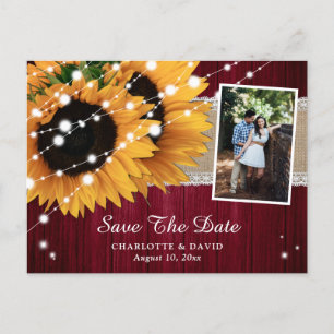 Burgundy Sunflower Save the Date Photo Briefkaarte Aankondigingskaart