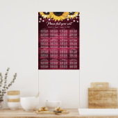 Burgundy Sunflower Wedding Table Plan 16 Poster (Cuisine)