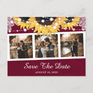 Burgundy Sunflower Weduwfoto Save the Date Aankondigingskaart