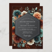 Burgundy Teal Dutch Bloom Wedding Kaart (Voorkant / Achterkant)
