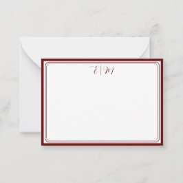 Burgundy three Border Monogram Note Card Notitiekaartje