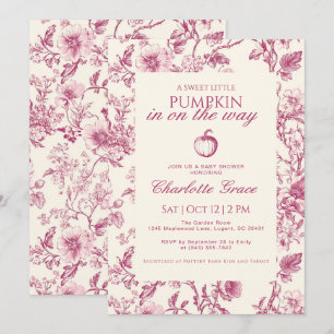 Burgundy Toile de Jouy Citrouille Invitation Baby 