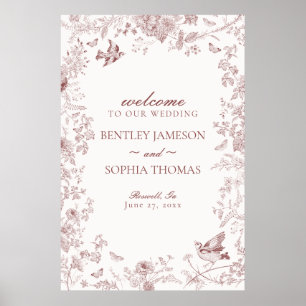 Burgundy Toile De Jouy Mariage Floral Affiche de b