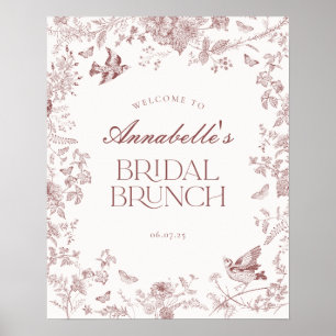 Burgundy Toile Floral Bridal Brunch Affiche de bie