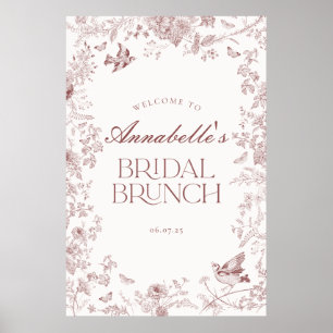 Burgundy Toile Floral Bridal Brunch Affiche de bie