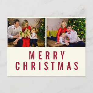 Burgundy Typografie Merry Kerstfoto Briefkaart