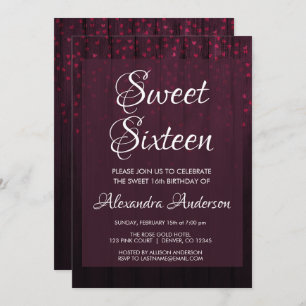 Burgundy Velvet Hearts Sweet 16 Birthday Party Kaart